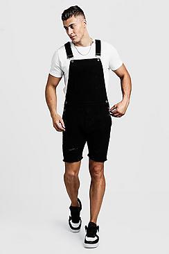 Boohoo Slim Fit Short Length Distressed Dungarees