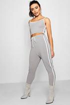 Boohoo Nicole Sports Stripe Crop Knitted Lounge Set