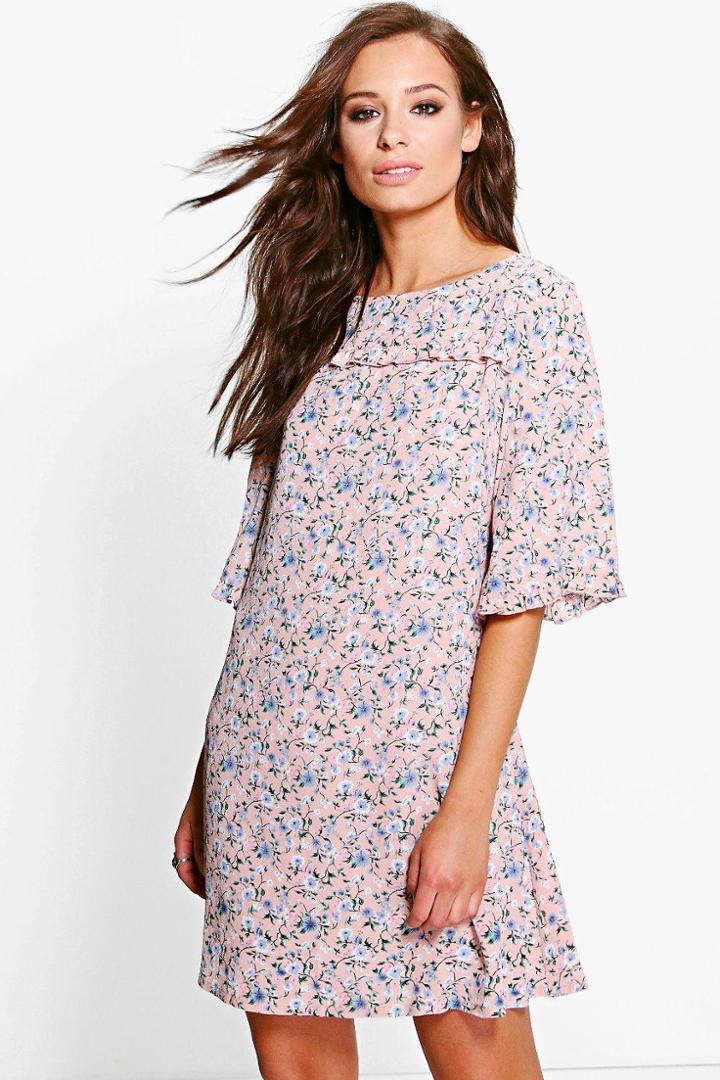 Boohoo Nora Floral Ruffle Shift Dress Rose