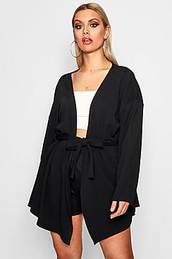 Boohoo Plus Maddie Crepe Wide Sleeve Tie Blazer