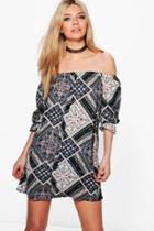 Boohoo Kat Paisley Button Off Shoulder Shift Dress Multi