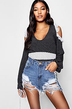 Boohoo Callie Mix Print Cold Shoulder Blouse