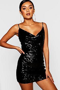 Boohoo Sequin Cowl Neck Bodycon Dress