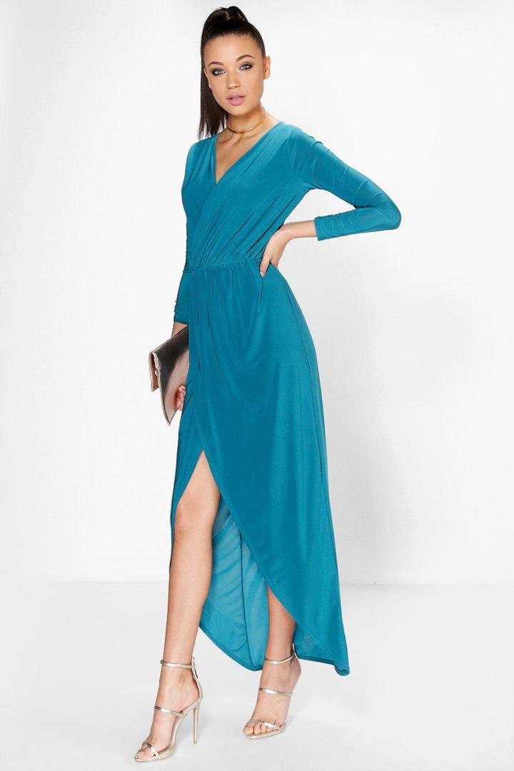 Boohoo Tall Abra Slinky Wrap Maxi Dress Teal