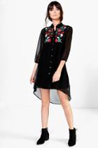 Boohoo Yasmin Embroidered Shirt Dress Black