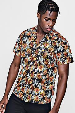 Boohoo Short Sleeve Tropical Leaf Revere Shirt