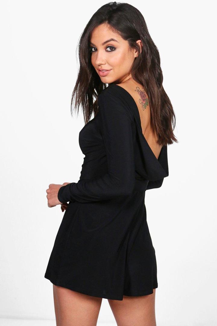Boohoo Lena Low Neck Playsuit Black