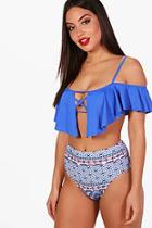 Boohoo Menorca Frill Front Contrast High Waisted Bikini
