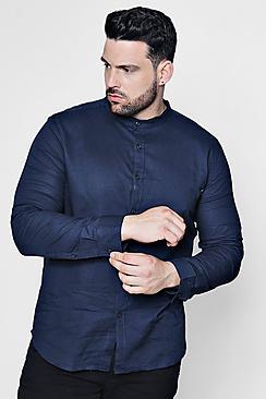 Boohoo Big And Tall Long Sleeve Grandad Shirt