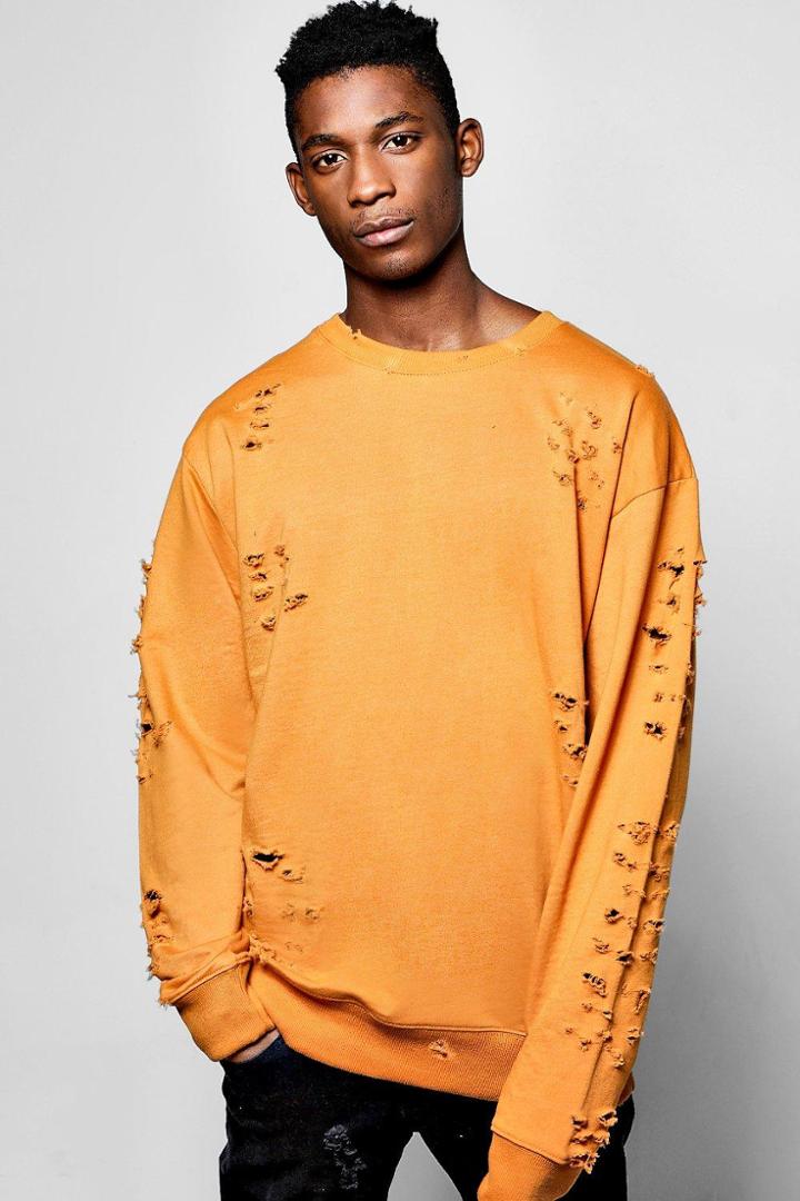 Boohoo Oversized Extreme Destroyed Sweatshirt Rust