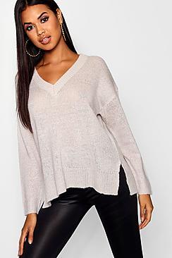 Boohoo V Neck Loose Fit Jumper With Side Seam