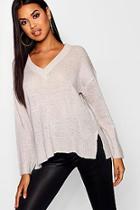 Boohoo V Neck Loose Fit Jumper With Side Seam