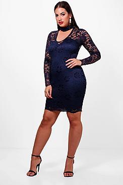 Boohoo Plus Lace Choker Bodycon Dress
