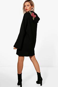 Boohoo Embroidered Hooded Wide Sleeve Sweat Dress
