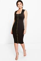 Boohoo Sonia Square Neck Zip Front Bodycon Dress Black