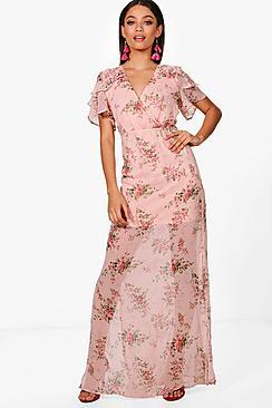 Boohoo Boutiue Em Ditsy Floral Angel Sleeve Maxi Dress