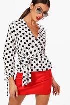 Boohoo Emily Spot Print Tie Sleeve Wrap Top