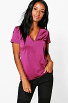 Boohoo Ella Premium Slinky V Front T-shirt Purple