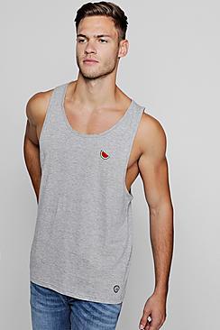 Boohoo Drop Arm Hole Vest With Watermelon Badge