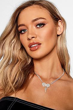 Boohoo Double Coin And Cross Layered Necklace