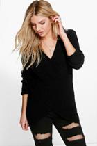 Boohoo Faye Cross Front V-neck Jumper Black
