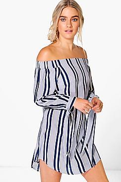 Boohoo Karina Tie Off The Shoulder Dress