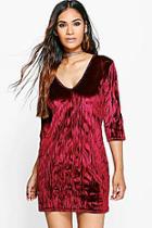 Boohoo Uma V Neck Velvet Shift Dress