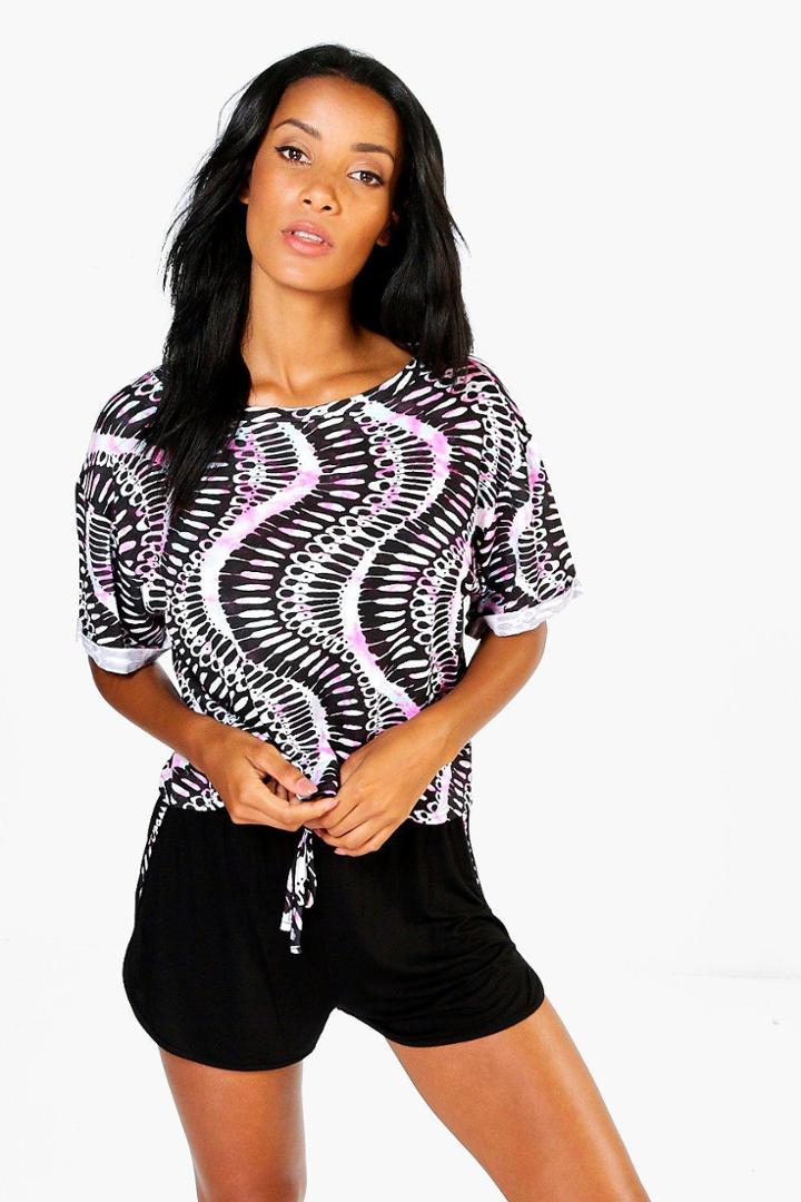Boohoo Erin Tie Dye Tee And Insert Runner Short Set Black