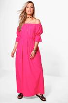 Boohoo Plus Annie Off The Shoulder Woven Maxi Dress Pink