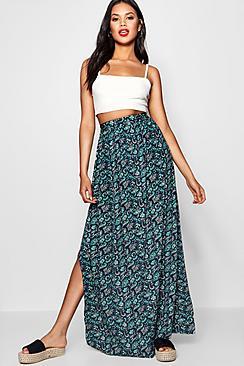 Boohoo Bethany Thigh Split Woven Paisley Maxi Skirt