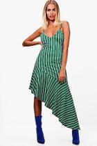 Boohoo Aiyla Stripe Asymmetric Frill Hem Midi Dress