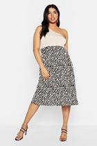 Boohoo Plus Zebra Print Midi Skater Skirt