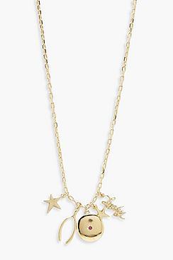Boohoo Lucky Star & Wishbone Skinny Necklace