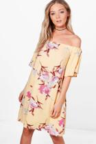 Boohoo Elena Off The Shoulder Floral Shift Dress Yellow