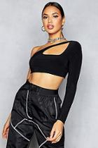 Boohoo One Shoulder Long Sleeve Cut Out Crop Top