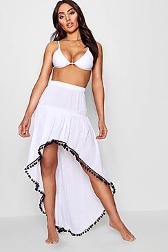 Boohoo Rachel Pom Pom Dipped Hem Beach Skirt