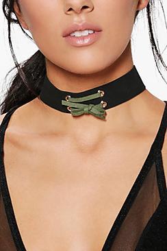 Boohoo Lois Suedette Lace Up Detail Corset Choker