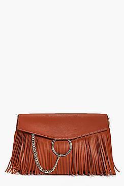 Boohoo Lillie Circle & Fringed Cross Body Bag