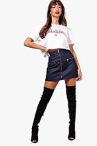 Boohoo Mila Zip Front Coated Denim Skirt