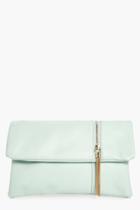 Boohoo Eloise Zip Detail Fold Over Clutch Bag Mint