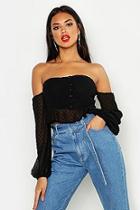 Boohoo Dobby Spot Off Shoulder Long Sleeve Crop Top