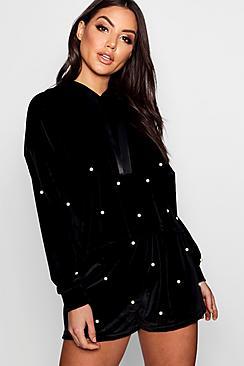 Boohoo Lola Pearl Detail Short Lounge Set