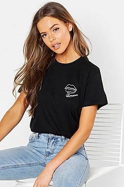 Boohoo Lips Pocket Print T-shirt