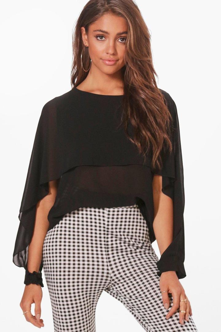 Boohoo Heidi Cuff Detail Blouse Black