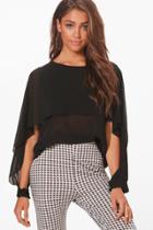 Boohoo Heidi Cuff Detail Blouse Black