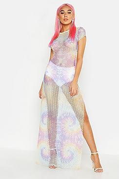 Boohoo Pastel Tie Dye Mesh Maxi Dress