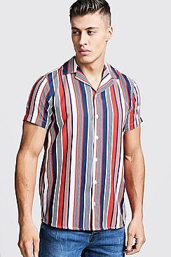 Boohoo Nautical Stripe Short Sleeve Revere Shirt