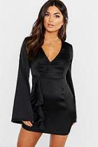 Boohoo Satin Wrap Frill Detail Mini Dress