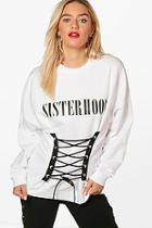 Boohoo Hettie Lace Up Corset Slogan Sweatshirt
