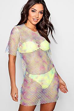 Boohoo Lucy Rainbow Mesh Beach Cover Up